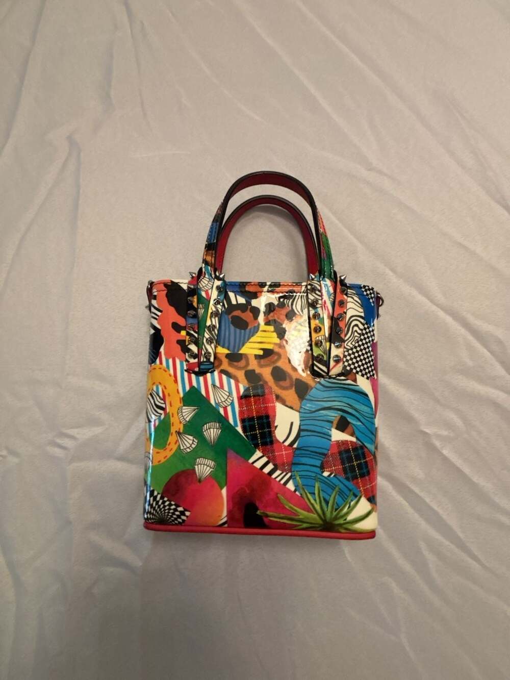 Christian Louboutin Multicolor Mixed Print Leather Cabata Mini Tote Bag